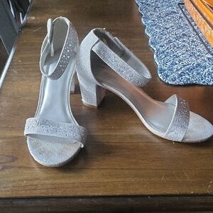 Sparkling Beige Block Heel Sandals